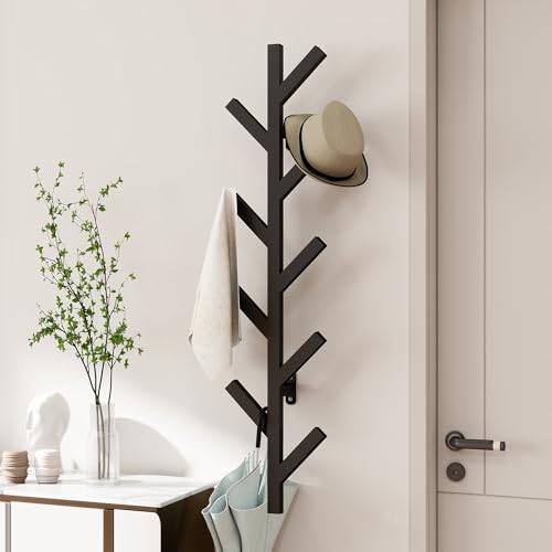 Vlush Wall Mounted Metal Coat Rack with 9 Hooks Modern Minimalist & Upright Coat Rack for Hanging Clothes, Hats, Hanging Bags and Scarves Entrance Wall Iron Coat Racks (Black) - color: Black, size: 37.8"L