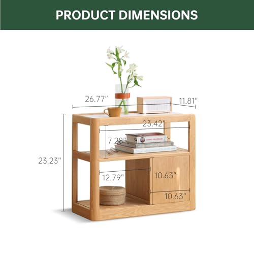 Solid Wood End Table with Storage Drawers, Narrow Side Table for Couch | 2 drawers, hidden wheels and slim design make this narrow side table perfect for couches, bedrooms and small spaces. - color: Natural