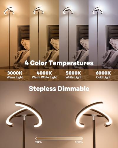 Brown Floor Lamp, Modern Stepless Dimmable Standing Lamp with Remote Control, 22W 3000-6000K LED Rotatable Floor Light Uplighter Stand up Lamp Tall Lamp for Living Room Bedroom Office - color: Brown
