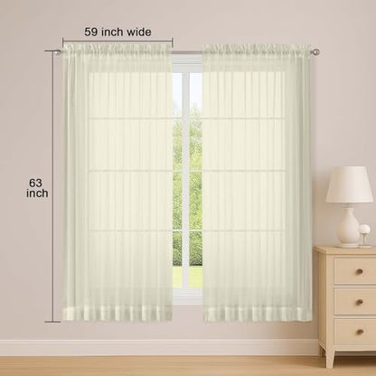Sheer Cream Curtains, Sheer Curtains 63 inch Length 2 Panels Set, Rod Pocket Voile Fimly Sheer Drapes for Living Room Bedroom, 2pcs, Cream, Each 59" W x 63" L - color: Cream, size: 59"W x 63"L (Pack of 2)