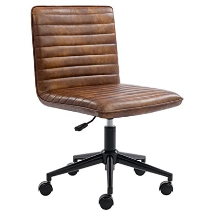 Furnimart Armless Office Desk Chair Task Chair Faux Leather Upholstered Task Chair Teen Desk Chair Mid-Back 360° Swivel Adjustable Small Chair (Leather-DustYellow) - color: Leather-dustyellow
