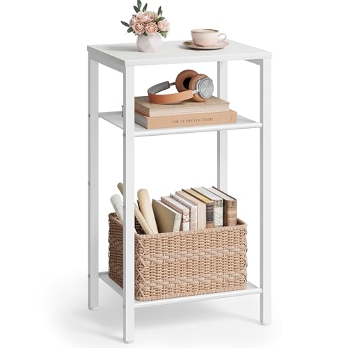 Hoctieon 3 Tier End Table, Telephone Table, Narrow Side Table with Storage, Nightstand for Small Spaces, Metal Frame, for Living Room, Bedroom, Sofa Couch, Hall, Easy Assembly, White - color: White, size: 1 Pack