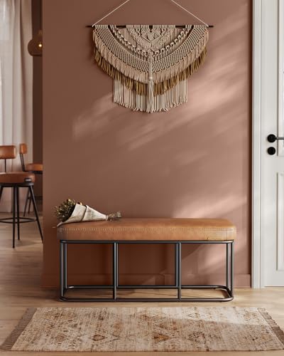 VASAGLE Storage Ottoman Bench for Entryway, PU Leather, Loads 660 lb | Ottoman Bench, Transitional, with Stitching, Bedroom, Living Room, Caramel Brown, EKHO Collection ULOM085K01 - color: Caramel Brown, style: Steel Frame Bench