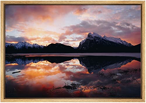 SIGNWIN Framed Canvas Wall Art Sunset with Mountains Reflection in The Lake Landscape Wilderness Photography Modern Art Contemporary Scenic Dramatic for Living Room, Bedroom, Office - 16"x24" Natural - color: B10-2103-spl07, size: 24"L x 16"W