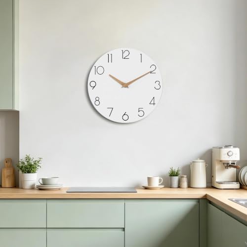 cicininc 12 Inch Battery Operated Wall Clock, Silent Analog, White | Kitchen | Office | Bedroom | Modern Style | Easy-to-read Numbers - color: B_white, size: 12"