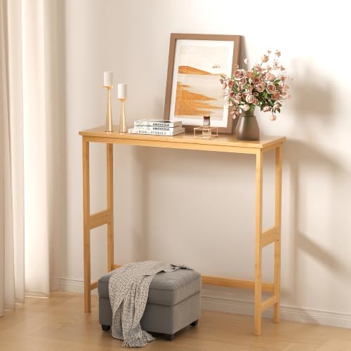 VASMIA Console Table, Small Entryway Table, Narrow Bamboo Sofa Table, for Entryway, Living Room, Foyer, Natural - color: Natural, size: 9.45"D x 31.5"W x 29.53"H