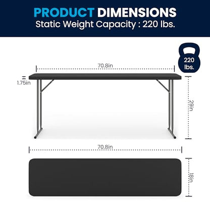 EMMA + OLIVER 6-Foot Black Plastic Folding Table | Lightweight, Easy Storage, Event and Banquet Table - color: Black
