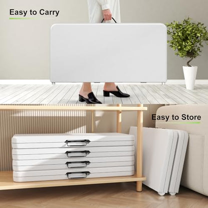 34" Square Folding Table, Plastic Card Table with Carrying Handle, Fold-in-Half Utility Portable Dining Tables Indoor Outdoor for Kitchen, Party, Picnic, Camping, Office, Wedding, White