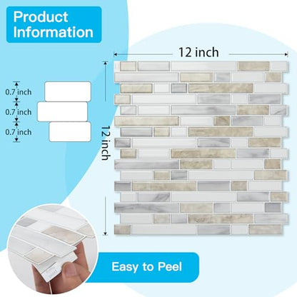 Art3d 10-Sheet Heavy-Duty Peel and Stick Backsplash, Waterproof Wall Tiles Stick on Kitchen Backsplash Living Space, Beige & White (Pack of 4) - color: Beige & White, size: 12 x 12 Inch (Pack of 4)