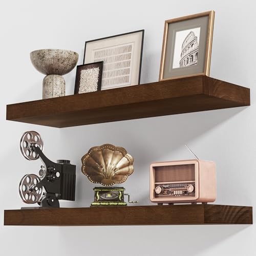 Floating Shelves, 2 Pack 8 Inch Deep Rustic Solid Wood Wall Shelves for Storage, Wall Mounted Display Shelving with Invisible Heavy-Duty Metal Bracket, 24" W x 8" D x 1.57" H, Walnut Finish - color: Special Walnut, size: 24" W, 2-Pack