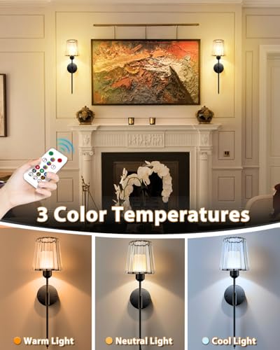 Adetu 23 inch Crystal Battery Operated Wall Sconce Set of 2 | Black Rechargeable Wall Sconce with 10000mAh Magnetic Bulbs, RGB Dimmable Wireless Wall Lamp for Bedroom Living Room - color: Black, size: 23 Inch
