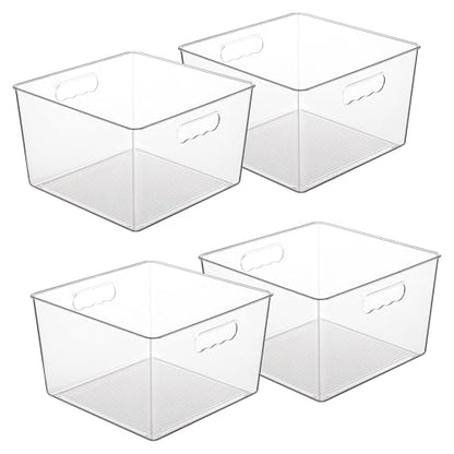Vtopmart 4 Pack Extra Large Clear Storage Bins, 11x11 Cube Organizer | Acrylic Cube Storage Bins, Plastic Containers with Handle for Pantry, Kitchen, Closet, Laundry Room, Bathroom, Under Sink - size: Without Lid