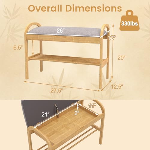 GOFLAME Bamboo Shoe Rack Bench with Storage, 2-Tier Entryway Bench with Flip Top Storage and Padded Seat Cushion, Shoe Rack Organizer with Shelf for Hallway, Bedroom, Living Room - style: With Storage