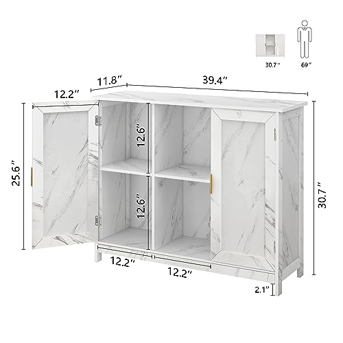TaoHFE Marble Top Narrow Sideboard Cabinet,White Marble Side Buffet Cabinet | Modern Side Buffet Cabinet With Storage,Kitchen Island narrow sideboard for kitchen for living room - color: Marble White