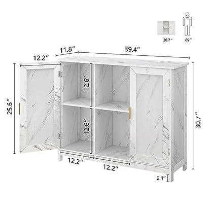 TaoHFE Marble Top Narrow Sideboard Cabinet,White Marble Side Buffet Cabinet | Modern Side Buffet Cabinet With Storage,Kitchen Island narrow sideboard for kitchen for living room - color: Marble White