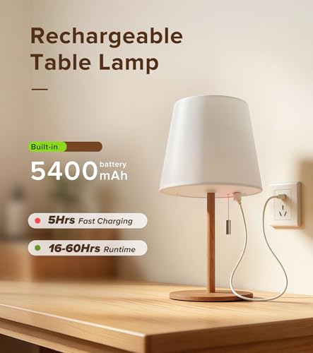 Shower Lamp 5400mAh Cordless Rechargeable Table Lamp with 3 Color Temps and Stepless Dimming, Waterproof Wireless Lamp for Bathroom, Camping, Patio, Kitchen, IP54 (Wood Grain, 10.6in) - color: Wood Grain