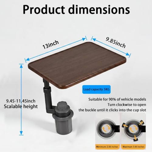 Car Desk for Laptop, Car Table & Car Tray with 360° Rotating Cup Holder, Adjustable Height Car Food Tray, As Car Table Tray or Car Seat Tray, Compatible with Tesla Model 3/Y/S, Ford/Most Vehicles
