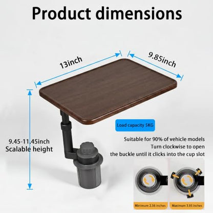 Car Desk for Laptop, Car Table & Car Tray with 360° Rotating Cup Holder, Adjustable Height Car Food Tray, As Car Table Tray or Car Seat Tray, Compatible with Tesla Model 3/Y/S, Ford/Most Vehicles