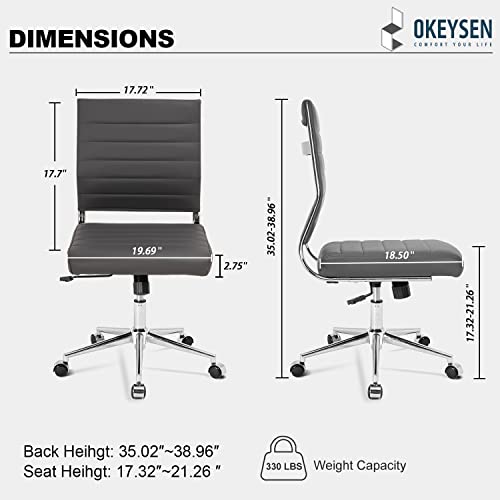 Okeysen Armless Office Desk Chair, Mid Back Ergonomic Swivel Conference Room Chair, Adjustable Height PU Leather Home Desk Chair with Lumbar Support, Modern Small Rolling Computer Task Chair, Gray - color: Grey
