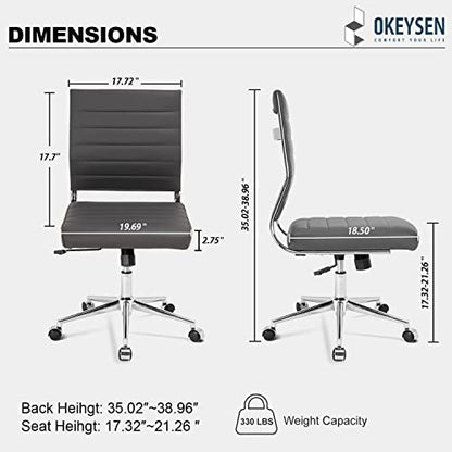 Okeysen Armless Office Desk Chair, Mid Back Ergonomic Swivel Conference Room Chair, Adjustable Height PU Leather Home Desk Chair with Lumbar Support, Modern Small Rolling Computer Task Chair, Gray - color: Grey