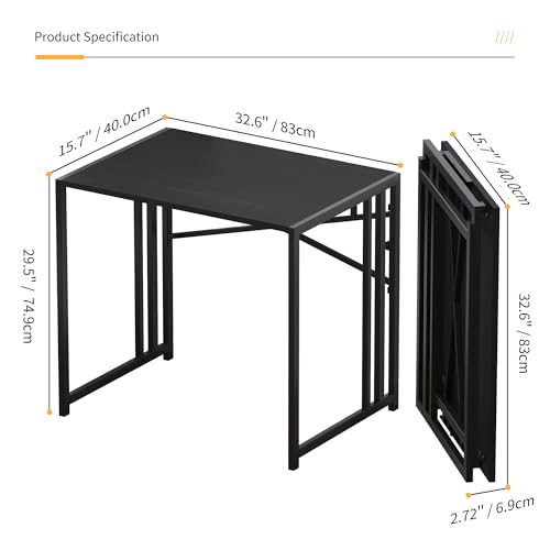 Lutown-Teen Folding Computer Desk 32 inch, Black | Small Folding Desk for Writing & Gaming, Small Space Office Desk, No Assembly Required - color: Black, size: 32 Inch