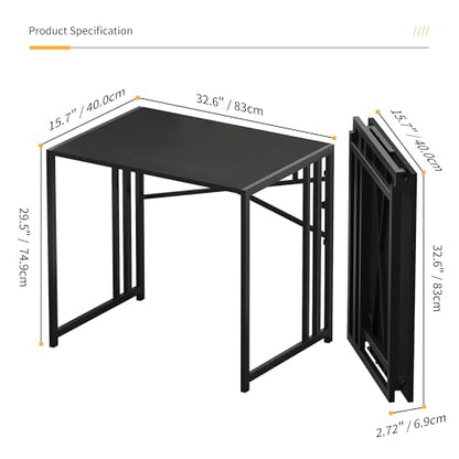 Lutown-Teen Folding Computer Desk 32 inch, Black | Small Folding Desk for Writing & Gaming, Small Space Office Desk, No Assembly Required - color: Black, size: 32 Inch