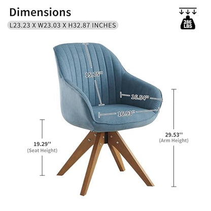 Swivel Desk Chair for Home Office, Fabric, Blue | No Wheels, Beech Wood Legs, Mid Century Modern, Upholstered, 360° Swivel, Accent Chair, Living Room, Bedroom - color: Light Blue, size: Fabric