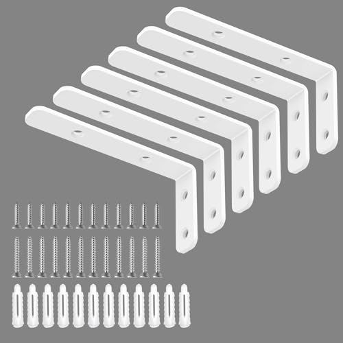 6PCS L Bracket, L 4"×H 2" Shelf Support Bracket, Max Load :42lb, White | Heavy Duty Metal Corner Bracket for Kitchen, Living Room, Joint Angle Bracket for Wooden Board - color: White, size: 4x2 inch (light duty)