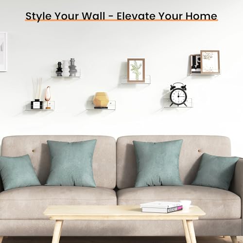 upsimples 6" Acrylic Shelves, Small Shelf for Wall Decor and Display, 6 Pcs | Small Floating Shelf for Plants, Speaker, Toys, Invisible Wall Display for Bathroom, Bedroom, Living Room, Room Décor - size: 6x4"