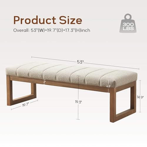 Zihanhome 52.7" Bedroom Bench for End of Bed, Modern Upholstered Teddy Fabric Entryway Bench & Dining Bench, Footrest Stool Bench with Solid Wood Frame for Bedroom, Living Room (Camel) - color: Camel