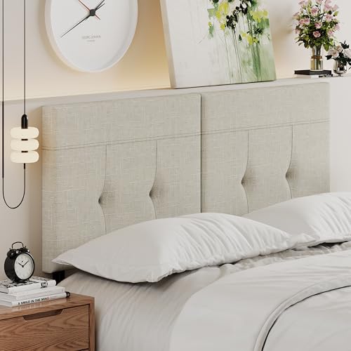 Upholstered Tufted Queen Size Headboard,Premium Linen Fabric Wood Head Board with Metal Legs, Adjustable Height from 42” to 56”, Bed Headboard in Modern Design,Backboard for Bed, Oatmeal - color: Oatmeal Linen, size: Queen