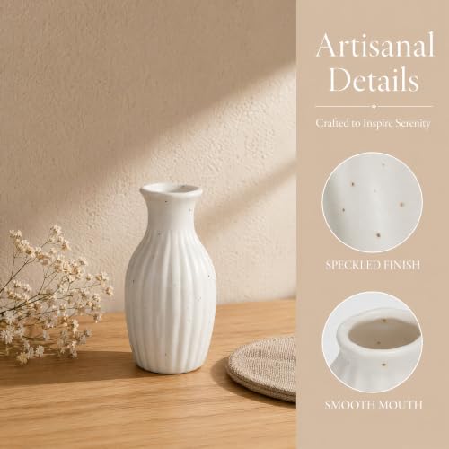 Set of 4 Small White Ceramic Vases Table Flower Vase Modern Decorative Vases for Pampas Grass, Small Vase for Home Living Room Dining Table Farmhouse Office Decor-4.9inch High