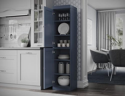 Solid Wood Kitchen Pantry - Narrow Storage Cabinet -Shaker Doors, Adjustable Shelves, Antique Blue, 16.5" Wide x 71.5" Tall, 100% Eco-Friendly Wood, Modular Cabinet - color: Antique Blue, style: Shaker Doors