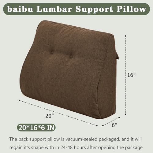 baibu Patented Dual-Layer Memory Foam Lumbar Pillow for Recliner, Brown | Ergonomic back support for recliners, sofas, and gaming chairs with a removable machine-washable cover for easy care. - color: Brown