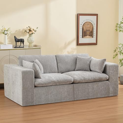83''Cloud Boneless Sectional Couch, Modular Sectional Sofa Deep Seat, Upholstered Convertible Comfy Loveseat Chenille Memory Foam Sofa Couches for Living Room, Light Grey - color: Light Grey, size: 83"/2 Seater