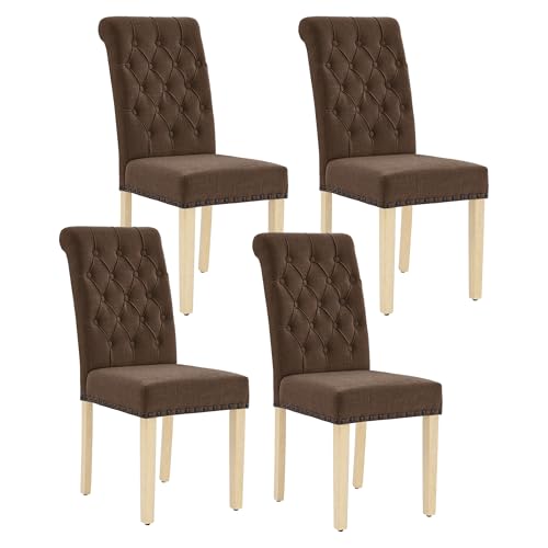 adochr Linen Dining Chairs Set of 4, Armless Parsons Chairs,Dark Brown | Wooden Legs & Tufted Buttons, Upholstered Dining Room Chair for Kitchen/Dining Room/Living Room - color: Dark Brown, size: 4PCS
