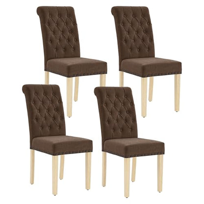 adochr Linen Dining Chairs Set of 4, Armless Parsons Chairs,Dark Brown | Wooden Legs & Tufted Buttons, Upholstered Dining Room Chair for Kitchen/Dining Room/Living Room - color: Dark Brown, size: 4PCS