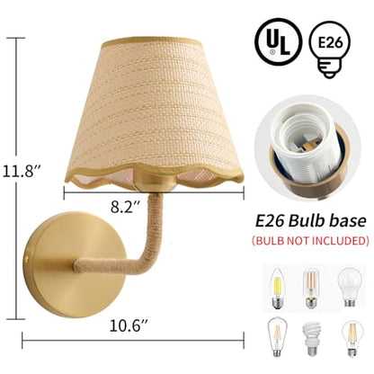 Boho Hand Woven Ratten Wall Sconce, Single Wall Sconce with Grass-Woven Lampshade for Bedroom Living Room Hallway Porch, E26 Base, (Hardwired (1 Pack)) - size: Hardwired (1 Pack)