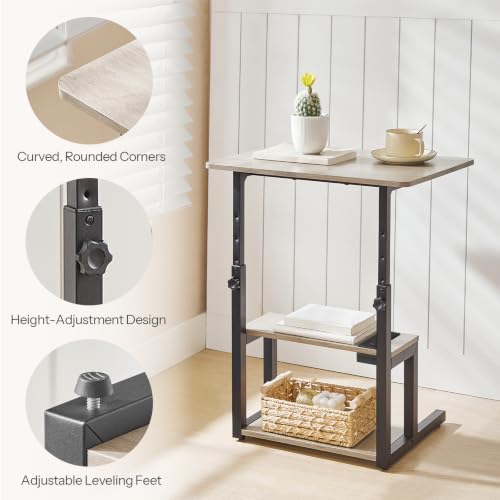 HOOBRO C-Shaped End Table, Adjustable Height Side Table with Power Strip | Couch Table with 20.5"L x 15"W Spacious Desktop, TV Tray Table with Storage Shelves for Living Room, Sofa, Chair, Greige - color: Greige + Black