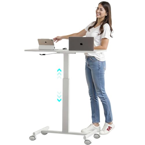 Rolling Desk Adjustable Height with Wheels,Portable Rolling Standing Desk Laptop Workstation for Home Office, Small Computer Workstation Cart for Small Spaces,Classroom,White - color: White