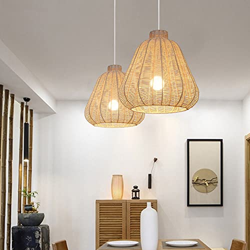 Creative Hand-Woven Bamboo Pendant Lighting Rattan Home Pendant Lamp Japanese Lantern Hanging Lamp Bedroom Headboard 35cm Ceiling Lamp Energy Saving Light Fixture