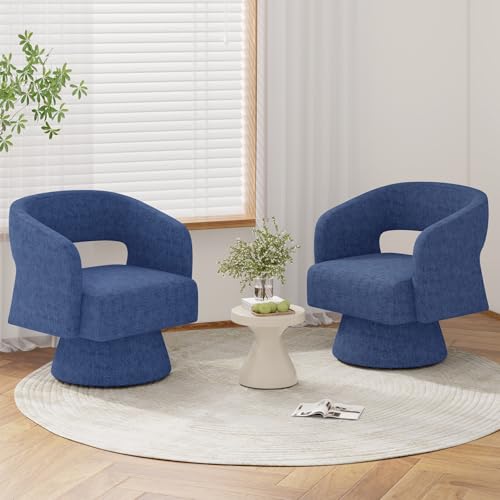 Luxanimarion Swivel Barrel Accent Chair,Oversized Chenille Upholstered Round Swivel Chair,Modern Luxury 360 Degree Living Room Vanity Chair for Bedroom Office,Blue,2PCS - color: Blue-chenille, size: Set of 2