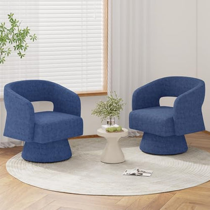 Luxanimarion Swivel Barrel Accent Chair,Oversized Chenille Upholstered Round Swivel Chair,Modern Luxury 360 Degree Living Room Vanity Chair for Bedroom Office,Blue,2PCS - color: Blue-chenille, size: Set of 2