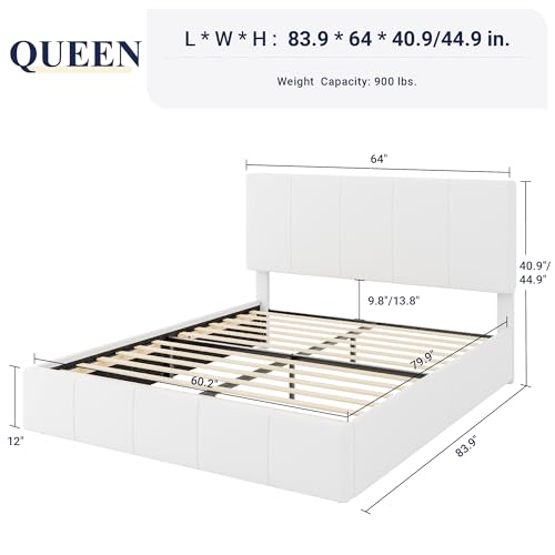 Allewie Queen Size Dutch Velvet Upholstered Platform Bed Frame/Vertical Channel Tufted Adjustable Headboard/Low Profile Bed Frame/No Box Spring Needed/Easy Assembly/White - color: White, size: Queen