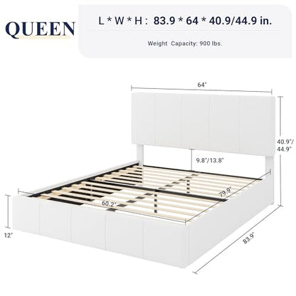 Allewie Queen Size Dutch Velvet Upholstered Platform Bed Frame/Vertical Channel Tufted Adjustable Headboard/Low Profile Bed Frame/No Box Spring Needed/Easy Assembly/White - color: White, size: Queen