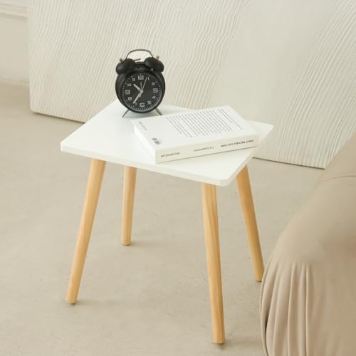 AWASEN Side Table, Small End Accent Table for Living Room Bedroom Office Small Spaces, Modern White Side Table Nightstand with Solid Wood, Easy Assembly, (White) - color: White