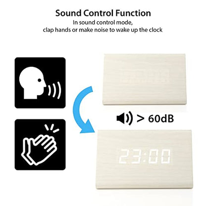 Digital Alarm Clock Wooden Alarm Clock Wood Modern Triangle Alarm Digital Desk Clock, Displays Time Date Temperature Calendar Wood Made Electric Clocks for Bedroom, Bedside - White - color: White