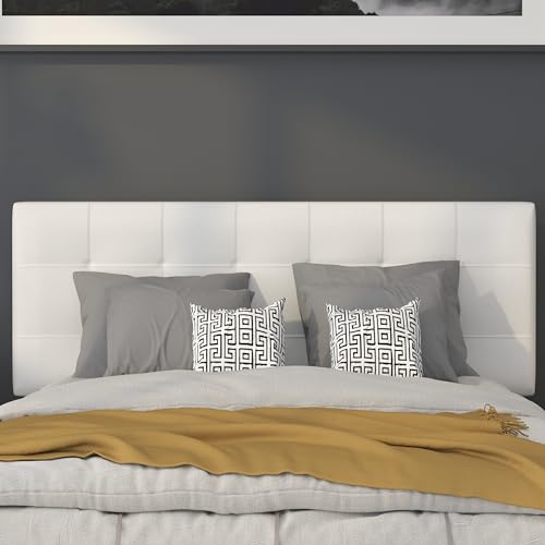Quilted Tufted Upholstered Full Size Headboard in White Fabric - color: White, size: Full