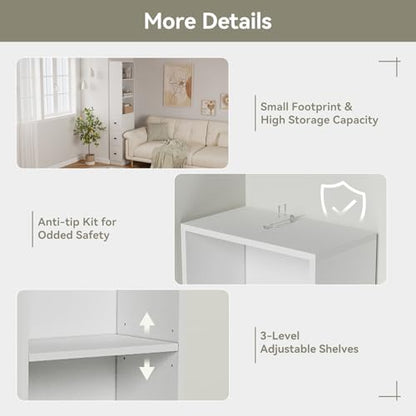 ARTETHYS Tall Slim Bathroom Storage Cabinet with 3 Adjustable Shelves | Free Standing Space Saver Cabinet with 3 Drawers for Living Room, Kitchen, Classic White - color: White