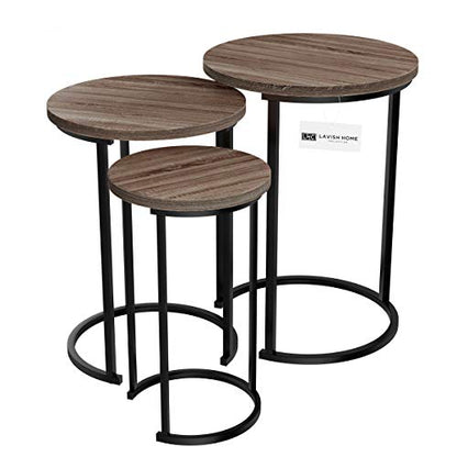 Lavish Home Round Nesting Tables Set of 3, Woodgrain-Look Top, Gray-Brown | 24.5”H / 22.25”H / 20”H Modern Side Tables, Space Saving Accent Table Set, for Living Room, Bedroom, Dorm or Home Office - color: Gray-brown